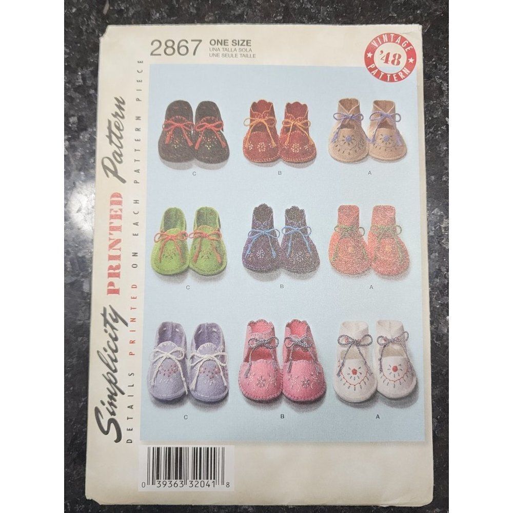 Simplicity 1948 Vintage Reprint Sewing Pattern 2867 UNCUT Baby Booties Moccasins